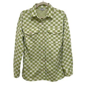 Polagram Shacket Womens S Checkered Light Green Jacket Button-Up Oversized